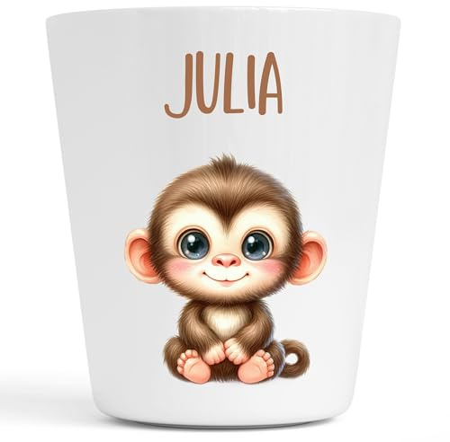 Générique Gobelet en Plastique pour Enfants | Gobelet Personnalisé avec Nom |Verre Plastique Incassable Personnalisé motif animaux (Singe Julia)