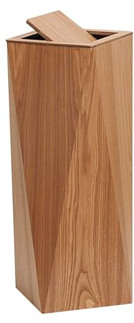 Drsyffsup Cubo de Basura Creativo con Forma de rombo y Tapa abatible, de Madera con Cubo Interior de plástico para Sala de Estar, Oficina, Dormitorio, baño, Cocina(Original Wood,21.5x21.5x60cm)