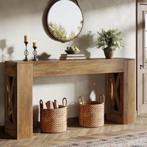 Tribesigns Konsolentisch mit schubladen,160 cm Extra Langer Eingangstisch, Flurtisch aus Holz hinter der Couch, Schmaler Beistelltisch, Schlanke Sofatisch für Eingang, Flur, Wohnzimmer Dunkelbraun