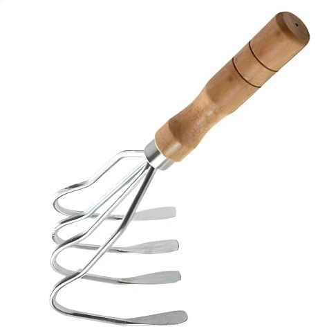 Griffe Râteau à main – Outil pour palourdes à 4 dents | Cultivateur de plage et de jardin | Instrument de creusement avec manche en bois, pour coquillages, paysage et chasse au trésor