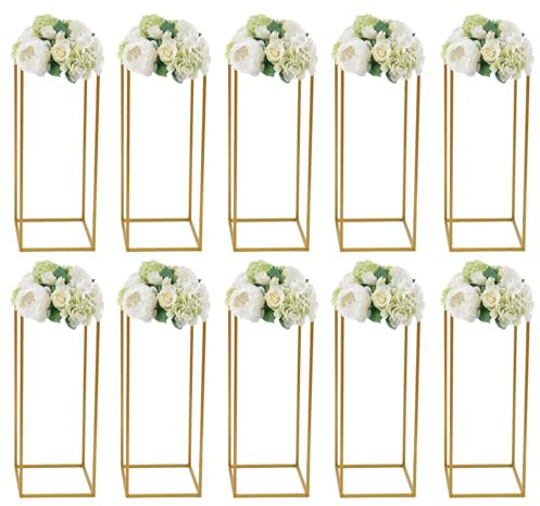 10 Pcs 60cm Metal Flower Stand, Gold Flower Stand Wedding Centrepieces Reusable Vase Geometric Display Rack Vase, Rectangular Vases for Aisle Guides, Party and Event Decorations
