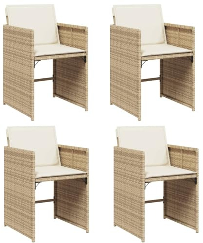 Mimdixy Balkon Stühle Camping Stuhl Loungesessel,Gartenstühle mit Kissen 4 STK. Beige Poly Rattan,Terrassenstuhl Für Garten Und Balkon,Kompakte Verpackung Und Einfache Montage