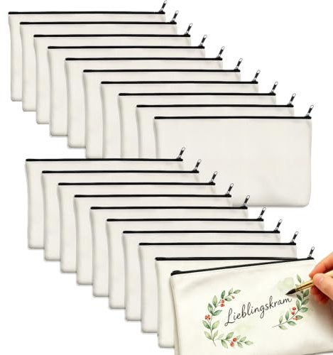 20er Canvas Stoffmäppchen zum Bemalen 21x12cm Blanko Baumwolle Stoffbeutel | Stabiler Reißverschluss. Ideal für DIY, HTV Folien, Plotten & Textilmarker. Vielseitige Kosmetiktasche, Etui & Büro Organizer