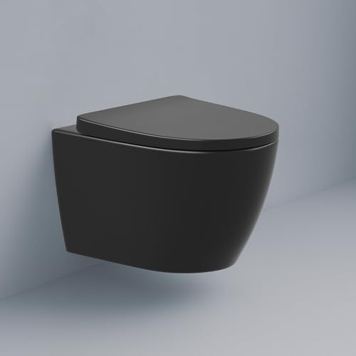 SANFINO Wand WC Spülrandlos mit 360° Tornado-Spülung I Keramik Hänge WC Tiefspüler mit geräuscharmer & effizenter Spülung inkl. WC Sitz mit Absenkautomatik, Kloschüssel hängend, 52cm lang