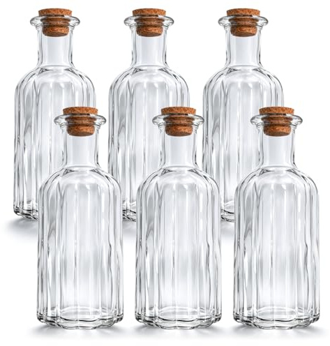 com-four® Juego de 6 Botellas de Vidrio 450 ml con Tapón de Corcho, Envase Vacío para Rellenar, Recipiente para Líquidos como Aceite, Vinagre y Licores (6 piezas - 450ml)