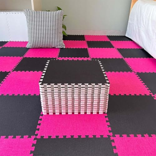 ZHQFLC Alfombra, 12 Pcs Losetas de moqueta de Algodón de Lino encajables, losetas encajables Antideslizantes de Espuma EVA para Suelo, guardería, 30 x 30 cm (K)