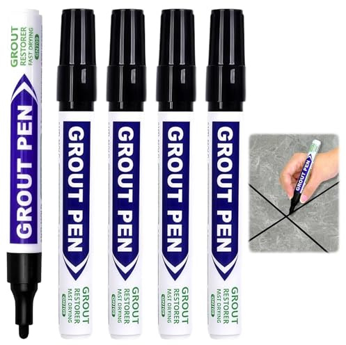 4PCS Black Grout Pen, Tile Paint For Bathroom, Grout Repair Marker For Ceramic Surface Renewal, Bathroom & Kitchen Tile Renewal, Floor/Wall Crack Filler