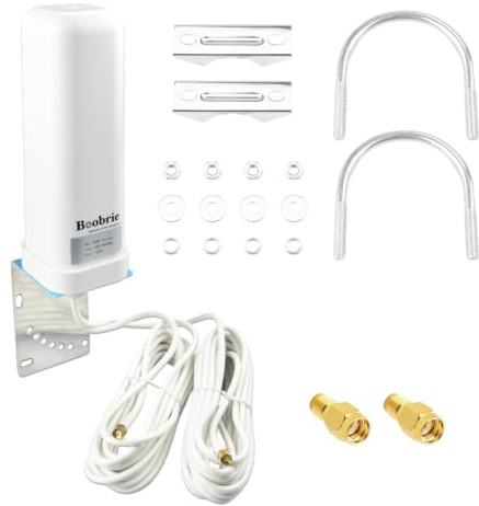 Boobrie 2x2 MIMO 4G LTE 5G Antenna High Gain 10dBi 600-6000MHz Omnidirectional WiFi Antenna with SMA RP-SMA Male 16.4ft RG58 Cable for T-Mobile Verizon AT&T Modem Routers Gateways Hotspot Cellular
