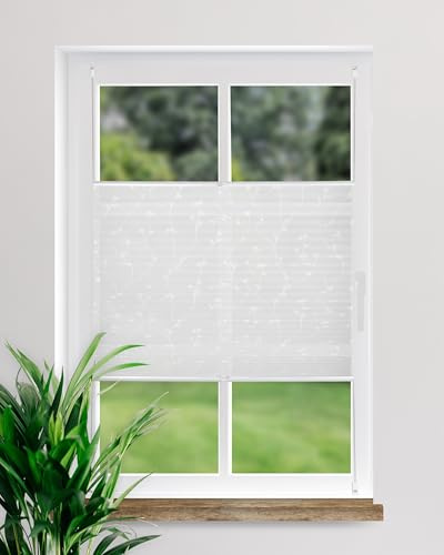 DECOLIA by Garesa Fenster Klemmfix Plissee ohne Bohren Blumen Motiv 110 x 130 cm, Weiß - Lichtdurchlässiger Fenster Sichtschutz und Fenster Deko, Faltrollo