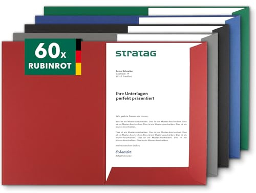 Präsentationsmappe A4 Rubinrot (60 Stück) - sehr stabiler 350 g/m² Naturkarton - Dokumentenmappe A4 direkt vom Hersteller STRATAG - Urkundenmappe für Angebote, Exposés, Projekte & Geschäftsberichte