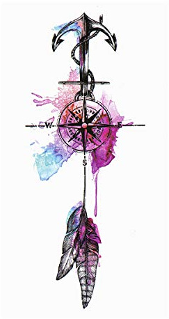 2 x buntes Anker Tattoo - Kompass Feder - Body Temporary Tattoo - XQB003 (2)