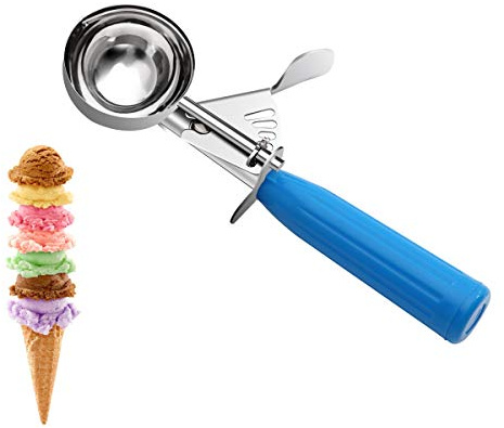 TOPKITCHEN Commercial-Grade Ice Cream Scoop 2 oz, 18/8 Stainless Steel Cookie Scoop with Plastic Handle, Portion Control Disher Scoop for Bakeries, Restaurants & Dessert Shops, #16, Blue