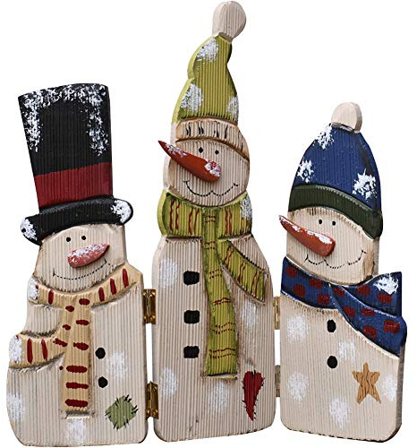 Attraction Design Snowman Table Top Decoration Wood Xmas Sign, 12.5 Inch Decorative Snowman Triple Folding Screen Rustic Wooden Home Xmas Decor Table Centerpiece