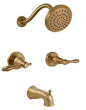 Design House 595728 Oakmont Classic Bath and Shower Trim with Single-Function Shower Head, 2-Handle Faucet and Valve for Bathroom, Brushed Gold