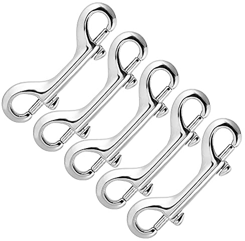 Nifocc moschettone in acciaio inox per catene, gancio a scatto per guinzaglio, alpinismo, arrampicata, campeggio familiare, argento lucido, 90 mm, 5 pezzi