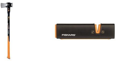 Fiskars Spaltaxt IsoCore XXL zum Spalten von Stammstücken oder zum Eintreiben 92 cm, 3,6 kg & Axt- und Messerschärfer, Keramik- Schleifkopf/Gehäuse aus glasfaserverstärktem Kunststoff, Schwarz/Orange