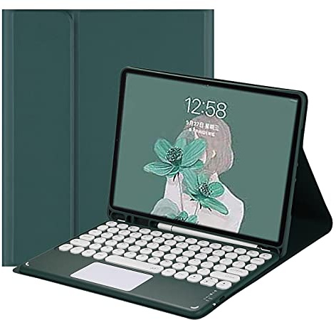 Funda con teclado para iPad de 9ª 8ª 7ª generación con panel táctil, iPad Air 3 iPad Pro de 10.5 pulgadas, bonita funda de teclado táctil desmontable (verde oscuro)
