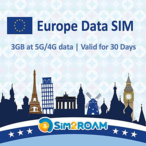 Données Europe Uniquement Carte SIM 30 Jours | Carte SIM de données prépayées Haute Vitesse 5G/4G LTE | Bonne Connexion | Rechargeable ! (3 Go / 30 Jours)