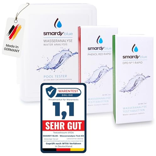 smardy Kit Pool Tester Piscina - 360 Compresse di Prova Rapide per pH/Cloro libero/Bromo, Tester dell'Acqua, Scatola di Conservazione