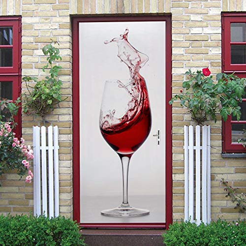 LuSeven stickers paroi de douche Vin rouge verre à vin haut 95x215cm(37.4 inches * 84.64 inches) Sticker Porte, Porte Autocollant en PVC Auto-adhésifs, Effet 3D pour Décoration Porte, Art Photo Papier