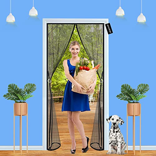 Magnetic Screen Door, Mesh Magnet Door Net 185 x 240 cm Automatic Closing Magnetic Fly Curtain Keeps Mosquitoes Insects Out for Front Backyard Room Balcony Sliding Doors - Black A