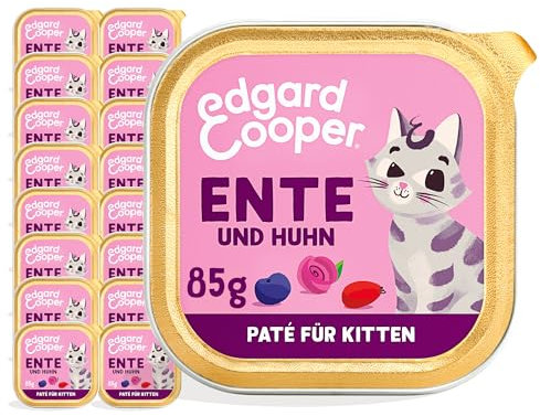 Edgard & Cooper Kitten Nassfutter, (Ente & Huhn, 85g x 16), Getreidefrei, voll von frischem Fleisch und natürlichen Zutaten, geeignet für sterilisierte und aktive Katzen, hoher Proteingehalt