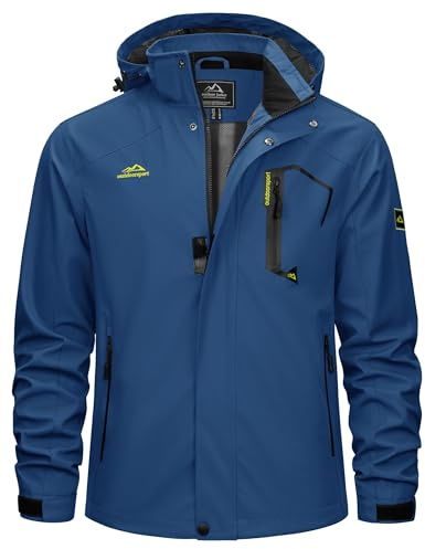 TACVASEN Chaqueta Softshell Hombre Chaqueta Deportiva Hombre Cortavientos Running Parka Impermeable Ropa Montaña Ropa de Caza Táctica Azul Denim, XL