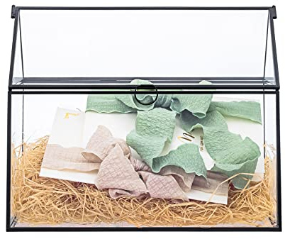 NCYP Glass Cards Box with Lid for Wedding, Birthday, Party Reception - 10.2x5.9x8.2 Inches House Shape Card Holder, Home Decor, Black (Glass Box Only)