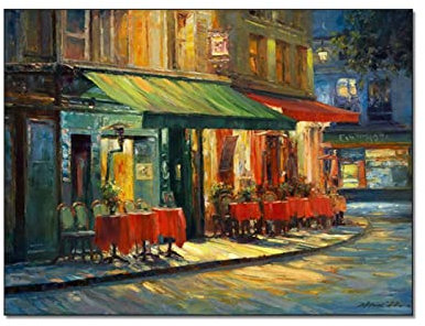 Wohnzimmer Bilder Modern 40x60cm (Ungerahmt) Venedig Cafe Ölgemälde Paris Straße Wand Bilder Terrasse Wand Bilder Café Dekoration Leinwand Poster Kunstdruckee Bild für Wohnzimmer