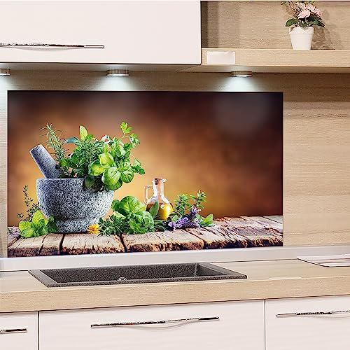 GRAZDesign Spritzschutz Küchenrückwand Glas Küche für Herd & Küchenspüle, Kräuter in braun - Glasplatte für Rückwand Küchenwand Wandschutz | 80x50cm