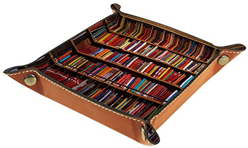 Bücherregal aus schwarzem Holz Ledertablett,Leder Tablett Taschenleerer Tablett für Aufbewahrungsschlüssel-Münzen-Schmuckuhr