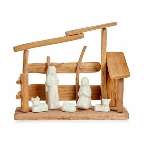 Krist+ Presepe di Natale Bianco Naturale Legno Ceramica 10 x 21 x 25 cm (2 Pezzi)