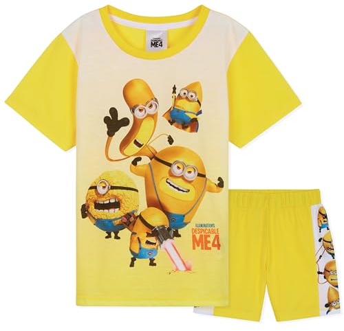 MINIONS Boys Pyjamas Set Short PJs Soft Breathable Loungewear Comfy Summer Sleepwear Teenagers Funny Gifts for Boys (Yellow/Mustard, 7-8 Years)