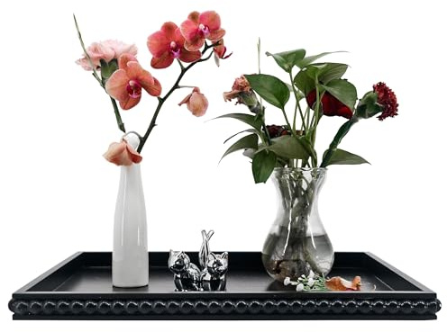 FramePro Bandeja Decorativa Rectángulo de Madera Negro para Desayuno, Té, Mesa de Café - Bohemia Grande Rústica de Cocina (Negro, 1, 40x30x2,5 cm)