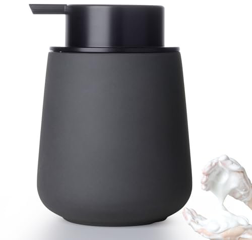 Autumnlife Seifenspender Schaum Spülmittelspender Anthrazit, 350ml Keramik Seifespender mit Schaum Pumpenkopf, Nachfüllbarer Schaumseifenspender Matt Soap Dispenser für Küche, Bad