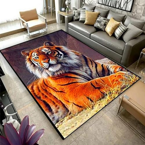 Kind Teppich 120 X 160 cm, Schlafzimmer Teppich, 3D Teppiche Wohnzimmer Teppiche Weich rutschfest Teppich Für Wohnzimmer Schlafzimmer Bettvorleger Tiger-Dschungel-Tierwelt -9P8B4X2N2J3