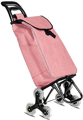 LaYiQimn Wagen Trolley Zusammenklappbarer Einkaufstrolley Mit 6 Rädern, Lebensmittel-Treppensteigerwagen, Wasserdicht/Abnehmbare Markt-Aufbewahrungstasche In Pink