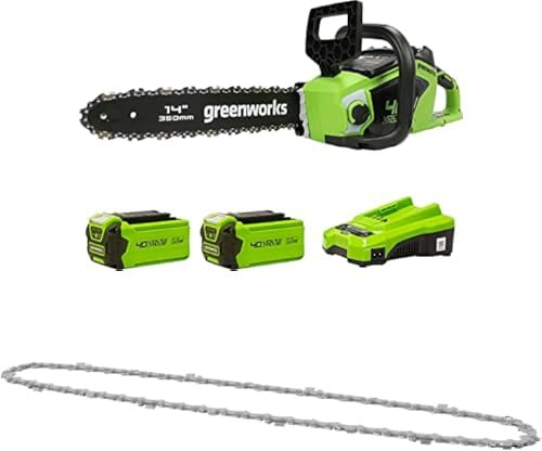 Greenworks Tronçonneuse à Batterie avec Moteur Sans Balais, Longueur Guide-Chaîne 14 Pouces (35cm), 2 Batteries 40V 2Ah, Chargeur-GD40CS15K2X + Greenworks 35cm Chaîne