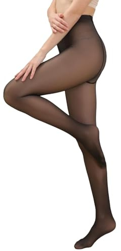 Apriddeo fleecefodrade tights kvinnor falska genomskinliga strumpbyxor leggings hög midja termisk vinter varm tjock tunna tights, Svart tjock fleece 240 g, S