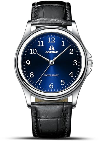 LN LENQIN Herren Uhr Armbanduhren Analog Quarz 30M wasserdichte Uhr Herren Casual Designer Herrenuhr Lederarmband Mit PU Lederband (Blau)