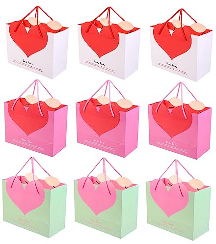 Beavorty 9stücke Geschenktüten aus Papier mit Herzmotiv Tragbare Papiertüten für Geschenke Pralinen und Kleidung Geeignet für Boutiquen und Feiern