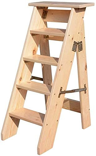 Sedia a scaletta pieghevole in legno massello, 5 gradini, sgabello leggero e portatile, per cucina, soggiorno, arrampicata.