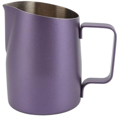 Jarra De Leche Jarra de espuma de leche de acero inoxidable, 2 uds., 450/600ML, jarra de leche, taza de café, boca inclinada, taza de flores, herramienta de Arte Latte Jarra Leche Barista(Purple,450ml