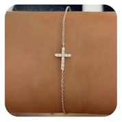 WATEFOER Kreuz Armband für Damen 18K Gold plattiert Diamant CZ Kreuz Armband einstellbar Edelstahl Armkette Muttertag Ostern Taufe Schmuck Geschenke