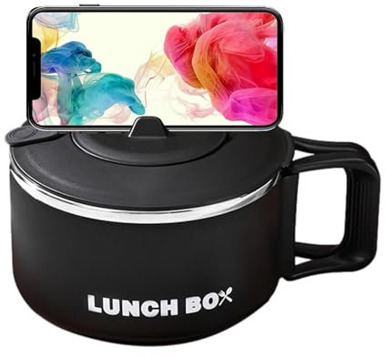 Tazón de ramen para microondas - Taza de sopa para cocina de ramen de 1200 ml con asa | Tazón de fideos japoneses de acero inoxidable de alta capacidad, duradero y conveniente para la universidad, dor