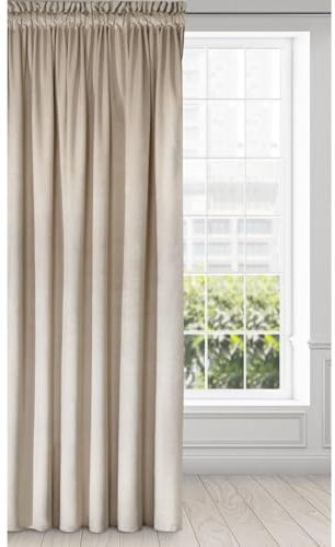 Eurofirany Melanie Vorhang Samt Velvet Kräuselband -1 STK. Weich Edel Gardine 200g/m² Elegant Glatt Einfarbig Flauschig Modern Klassisch Wohnzimmer Schlafzimmer, 140x270 cm, Beige