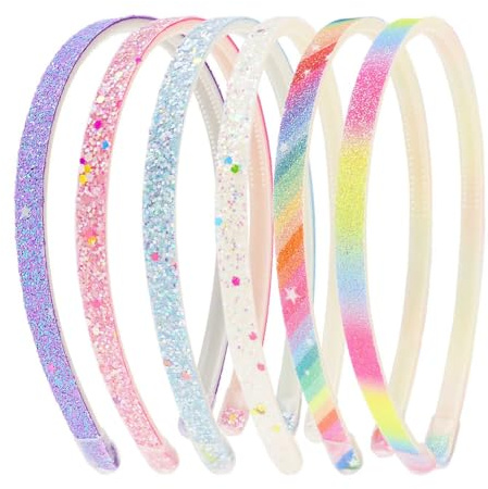 Yamobi Diademas Brillantes para Niñas, 6 Diademas de Arcoíris para Niños, Diademas de Rayas Arcoíris Accesorios para el Cabello de Niñas