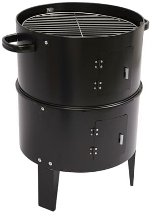 Barbacoa Ahumador 3 en 1, Multifuncional Parrilla de Carbón Modular con Termómetro y Regulador de Aire en Tapa, Barril y Horno Para Ahumar para Ahumar, Asar y Cocinar