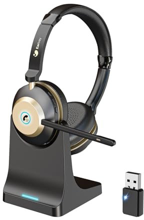 Earbay Wireless Headset, Bluetooth Headset With Microphone Noise Canceling & USB Dongle, V5.3 Bluetooth Headphone with Charging Dock & 50hrs Working Time for Computer/Phones/Teams/Skype/Zoom/Office
