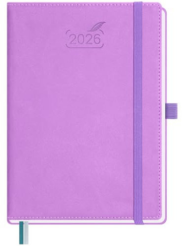 BEZEND Kalender 2026 Buchkalender A5 1 Woche 2 Seiten | Terminplaner 2026 Wochenplaner mit 100 g/m² Papier & Monats-Register | Planer & Terminkalender mit PU-Leder Hardcover - Lavendel